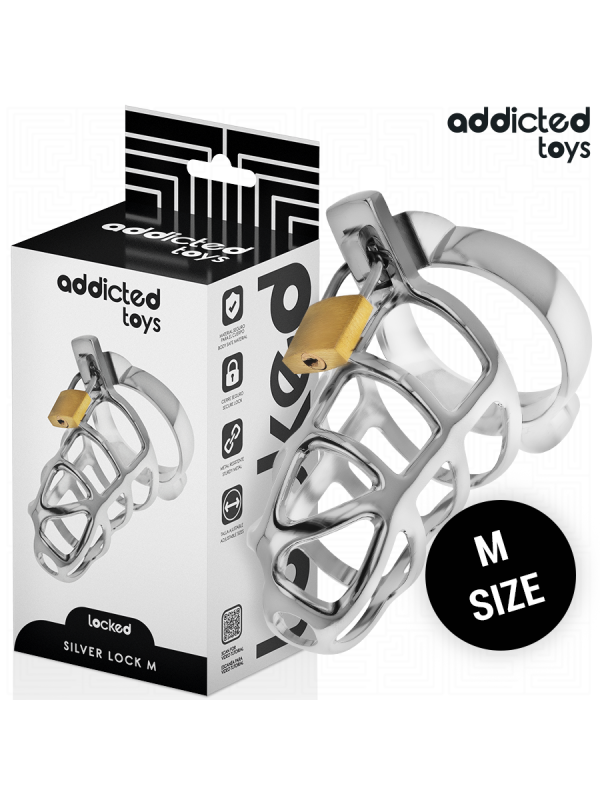 ADDICTED TOYS LOCKED SILVER LOCK JAULA PARA PENE DE METAL TALLA M