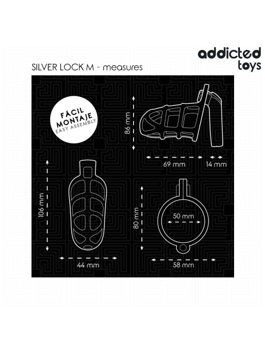 ADDICTED TOYS LOCKED SILVER LOCK JAULA PARA PENE DE METAL TALLA M