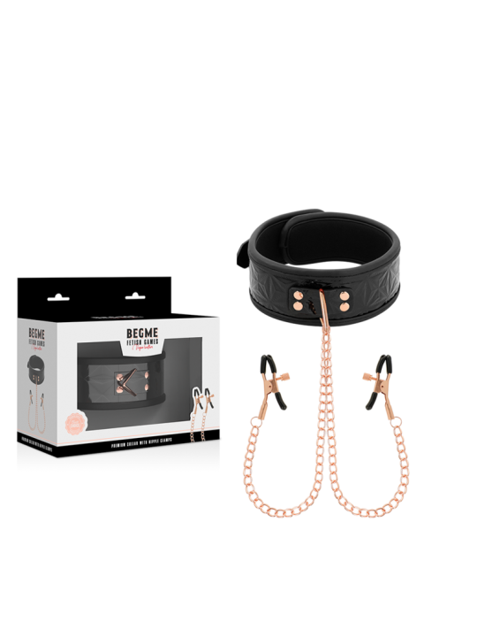 BEGME BLACK EDITION COLLAR CON CADENAS Y PINZAS PEZONES CON FORRO DE NEOPRENO