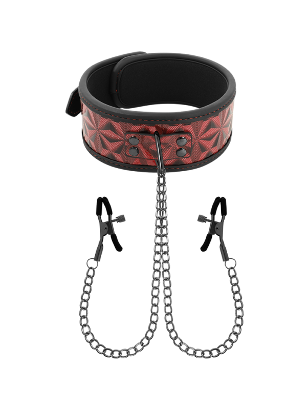 BEGME RED EDITION COLLAR CON CADENAS Y PINZAS PEZONES CON FORRO DE NEOPRENO