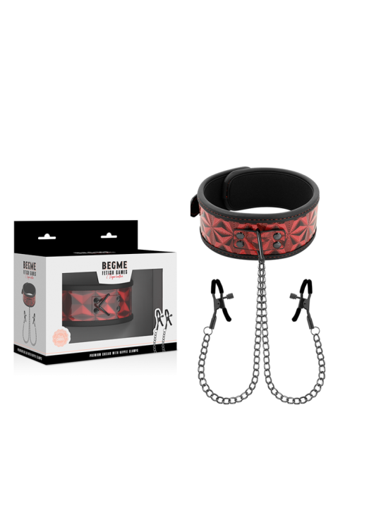 BEGME RED EDITION COLLAR CON CADENAS Y PINZAS PEZONES CON FORRO DE NEOPRENO