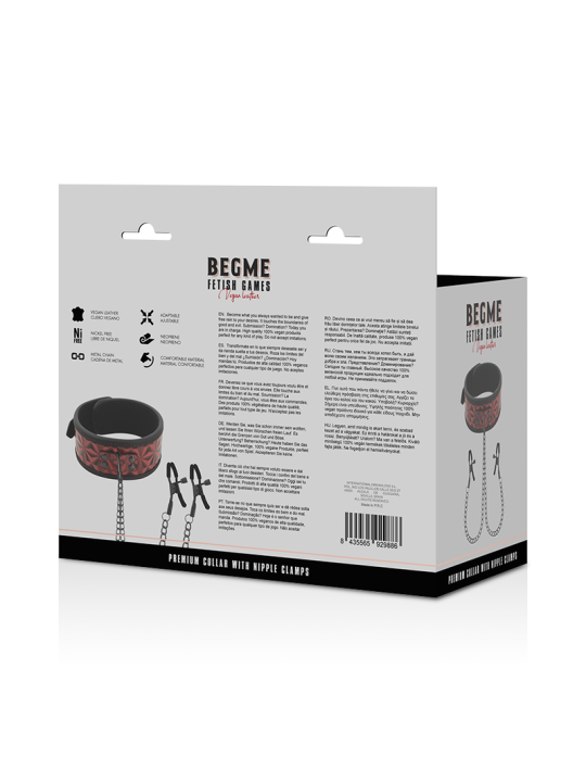 BEGME RED EDITION COLLAR CON CADENAS Y PINZAS PEZONES CON FORRO DE NEOPRENO