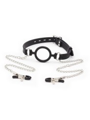 OHMAMA FETISH MORDAZA DE ANILLA CON CADENAS Y PINZAS PEZONES