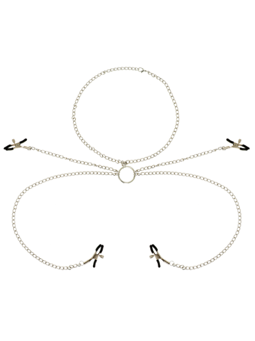 OHMAMA FETISH 4 PINZAS PEZONES CON COLLAR DE CADENAS