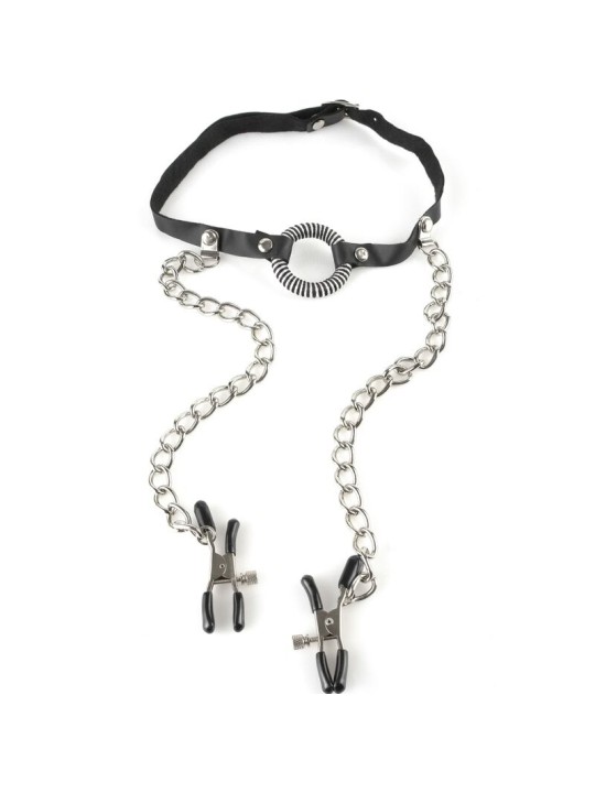 FETISH FANTASY SERIES MORDAZA CON PINZAS PARA PEZONES