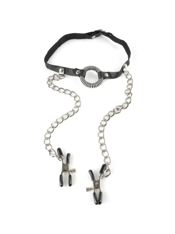 FETISH FANTASY SERIES MORDAZA CON PINZAS PARA PEZONES