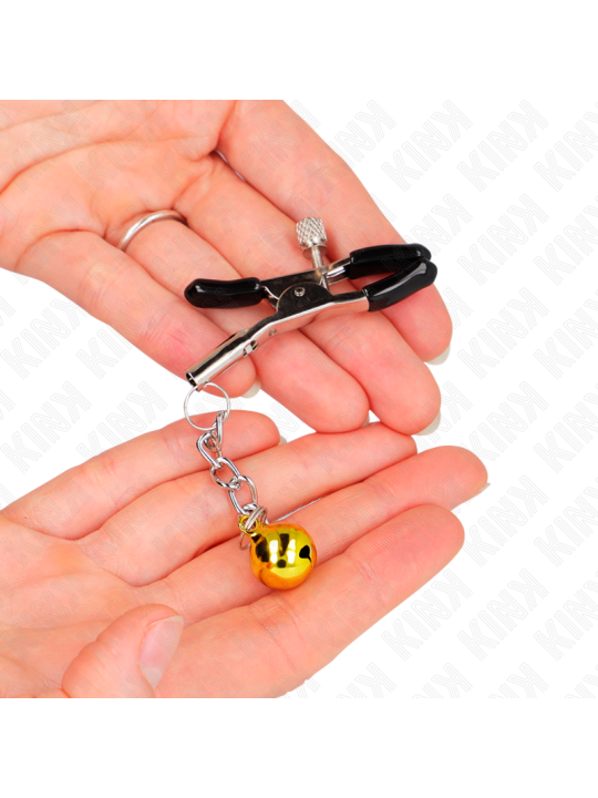 KINK PINZAS PARA PEZONES CON COLGANTE DE CASCABEL DORADO 6 CM