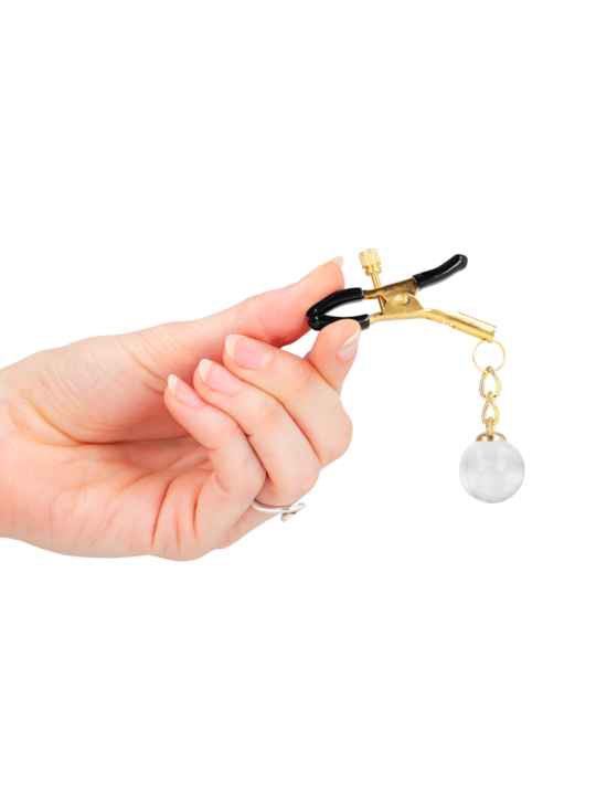 KINK PINZAS PARA PEZONES DORADAS CON COLGANTE DE VIDRIO 6 CM