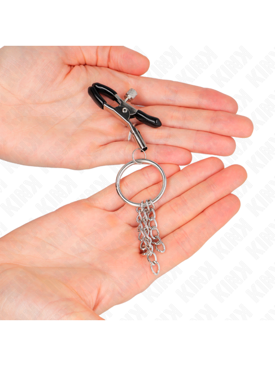 KINK PINZAS PARA PEZONES CON ARO Y PEQUENAS CADENAS PLATEADO 6 CM