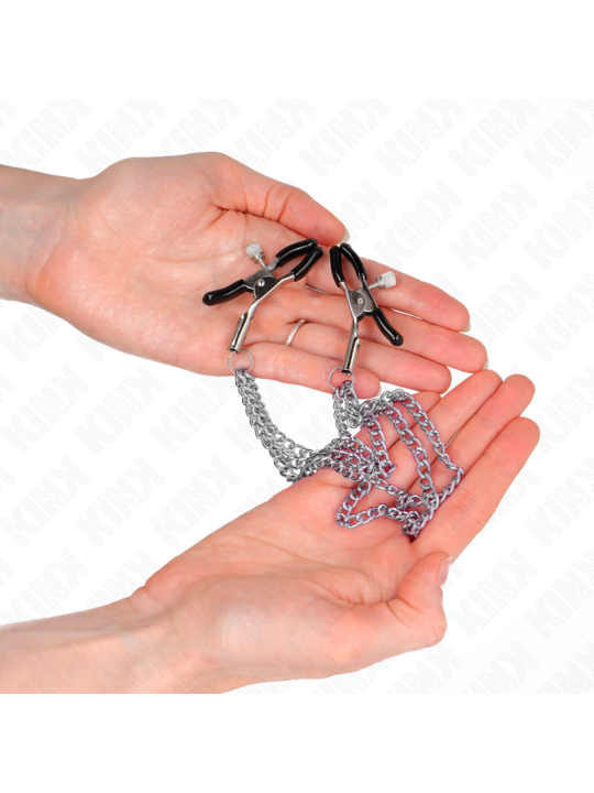 KINK PINZAS PARA PEZONES CON TRIPLE CADENA PLATEADO 20 23 28 CM