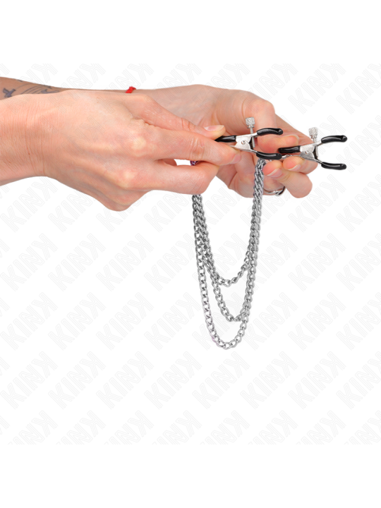 KINK PINZAS PARA PEZONES CON TRIPLE CADENA PLATEADO 20 23 28 CM