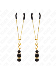 KINK PINZAS PARA PEZONES DORADA FINA CON TRIPLE BOLA DE VIDRIO NEGRO 7 CM