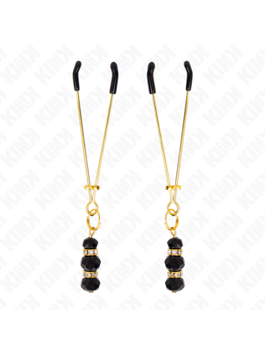 KINK PINZAS PARA PEZONES DORADA FINA CON TRIPLE BOLA DE VIDRIO NEGRO 7 CM