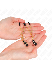 KINK PINZAS PARA PEZONES DORADA FINA CON TRIPLE BOLA DE VIDRIO NEGRO 7 CM
