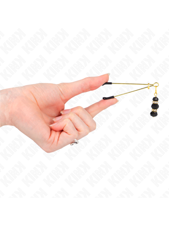 KINK PINZAS PARA PEZONES DORADA FINA CON TRIPLE BOLA DE VIDRIO NEGRO 7 CM