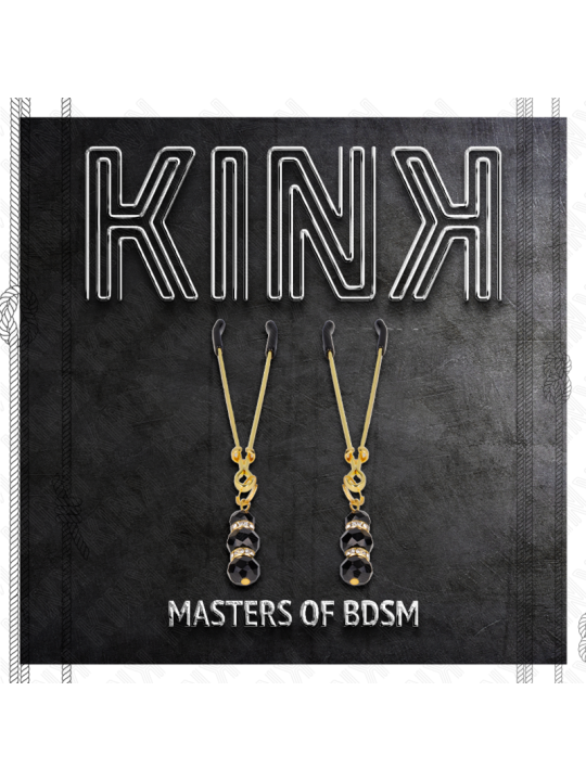 KINK PINZAS PARA PEZONES DORADA FINA CON TRIPLE BOLA DE VIDRIO NEGRO 7 CM