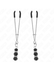 KINK PINZAS PARA PEZONES PLATEADA FINA CON TRIPLE BOLA DE VIDRIO NEGRO 7 CM