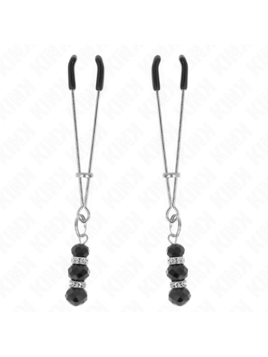 KINK PINZAS PARA PEZONES PLATEADA FINA CON TRIPLE BOLA DE VIDRIO NEGRO 7 CM