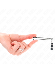 KINK PINZAS PARA PEZONES PLATEADA FINA CON TRIPLE BOLA DE VIDRIO NEGRO 7 CM