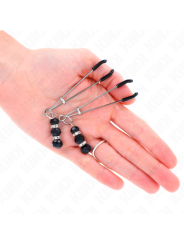 KINK PINZAS PARA PEZONES PLATEADA FINA CON TRIPLE BOLA DE VIDRIO NEGRO 7 CM