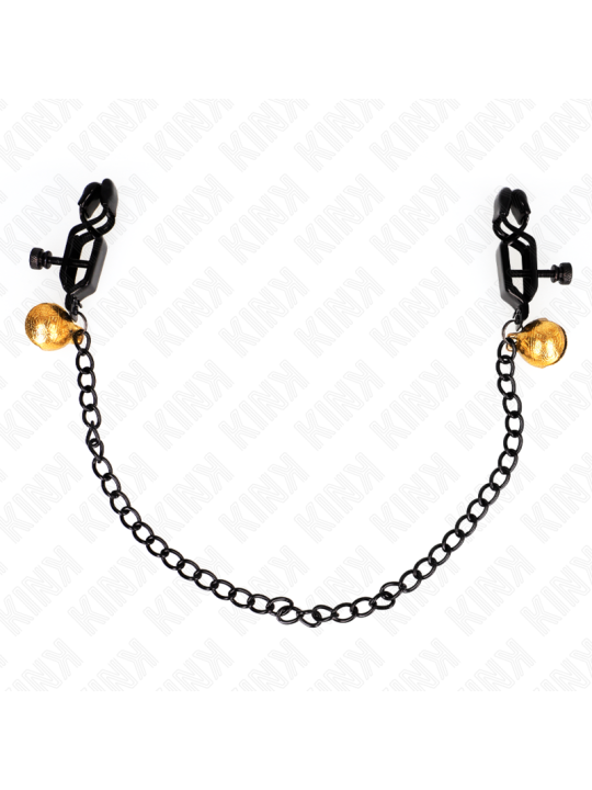 KINK PINZAS PARA PEZONES PLANAS NEGRO CON CASCABEL Y CADENA PLATEADO 30 CM