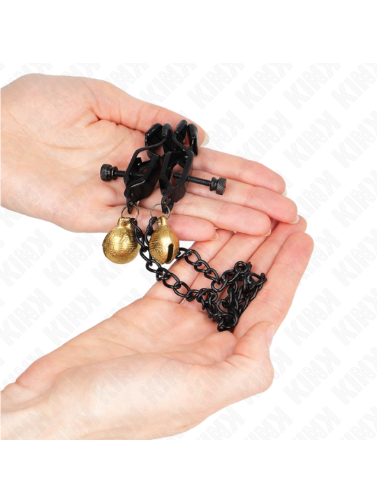 KINK PINZAS PARA PEZONES PLANAS NEGRO CON CASCABEL Y CADENA PLATEADO 30 CM