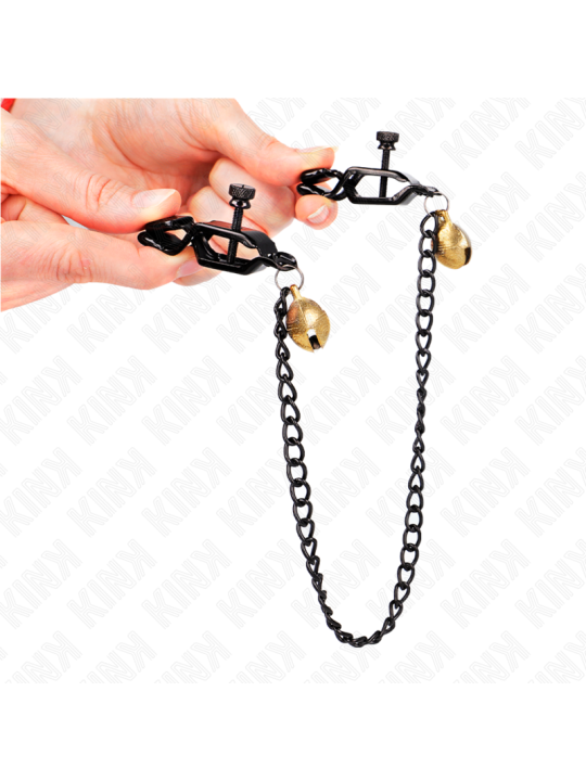 KINK PINZAS PARA PEZONES PLANAS NEGRO CON CASCABEL Y CADENA PLATEADO 30 CM