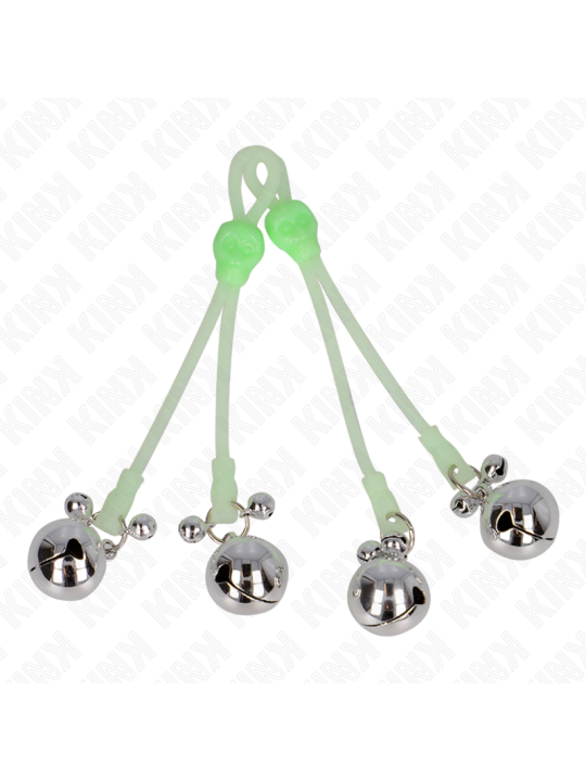 KINK PINZAS PARA PEZONES LUMINOSAS FORMA CALABERA CON CASCABEL SONORO AJUSTABLE VERDE PLATEADO