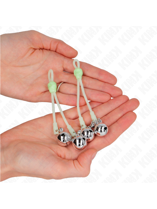KINK PINZAS PARA PEZONES LUMINOSAS FORMA CALABERA CON CASCABEL SONORO AJUSTABLE VERDE PLATEADO