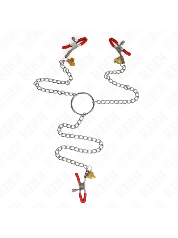 KINK PINZAS PARA PEZONES Y CLITORIS ROJAS CON CASCABEL DORADO Y CADENA 30 CM