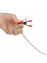 KINK PINZAS PARA PEZONES Y CLITORIS ROJAS CON CASCABEL DORADO Y CADENA 30 CM