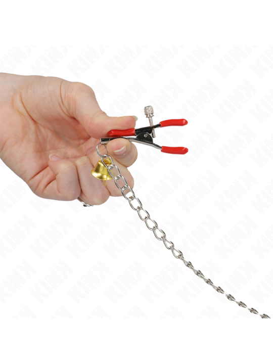 KINK PINZAS PARA PEZONES Y CLITORIS ROJAS CON CASCABEL DORADO Y CADENA 30 CM