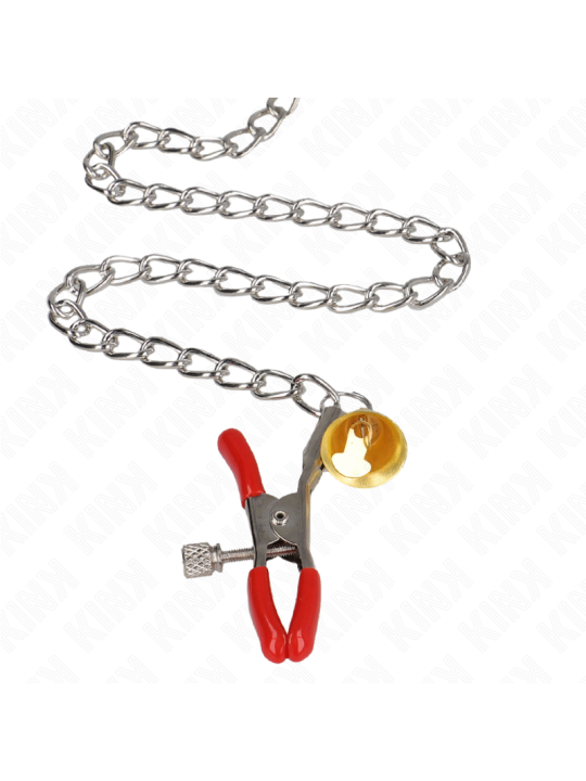 KINK PINZAS PARA PEZONES Y CLITORIS ROJAS CON CASCABEL DORADO Y CADENA 30 CM