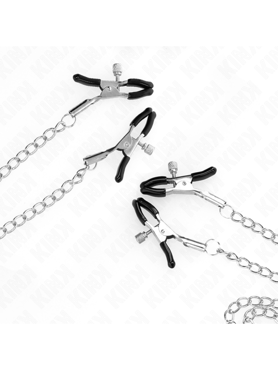 KINK PINZAS PARA PEZONES Y CLITORIS 4 ENGANCHES AJUSTABLE PLATEADO