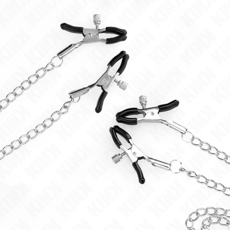 KINK PINZAS PARA PEZONES Y CLITORIS 4 ENGANCHES AJUSTABLE PLATEADO