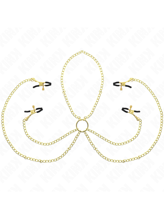 KINK PINZAS PARA PEZONES Y CLITORIS 4 ENGANCHES AJUSTABLE DORADO
