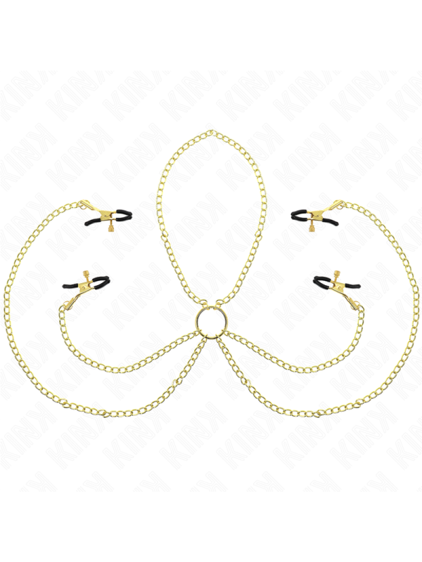 KINK PINZAS PARA PEZONES Y CLITORIS 4 ENGANCHES AJUSTABLE DORADO