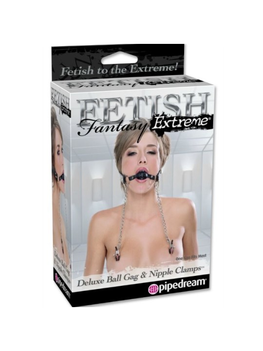 FETISH FANTASY EXTREME MORDAZA DELUXE CON PINZAS PEZONES CON CADENAS