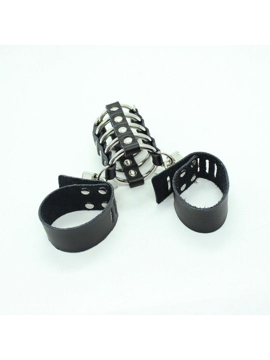 OHMAMA FETISH JAULA PENE CON ANILLAS METALICAS Y CORREAS PIEL