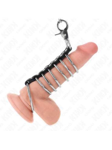 KINK 7 ANILLOS PENE METAL 38 CM A 5 CM CONECTADOS CON POLIPIEL Y CADENA METAL 100 CM