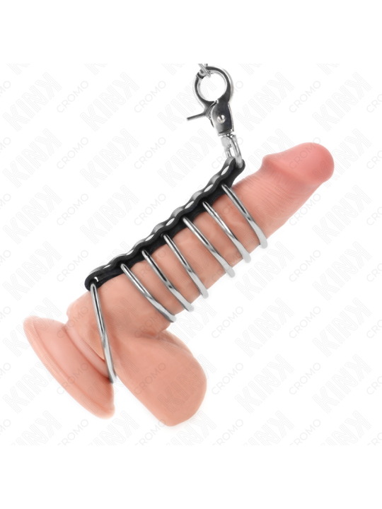 KINK 7 ANILLOS PENE METAL 38 CM A 5 CM CONECTADOS CON POLIPIEL Y CADENA METAL 100 CM
