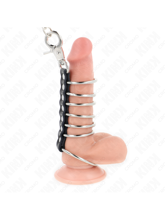 KINK 7 ANILLOS PENE METAL 38 CM A 5 CM CONECTADOS CON POLIPIEL Y CADENA METAL 100 CM