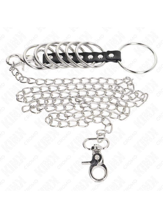 KINK 7 ANILLOS PENE METAL 38 CM A 5 CM CONECTADOS CON POLIPIEL Y CADENA METAL 100 CM