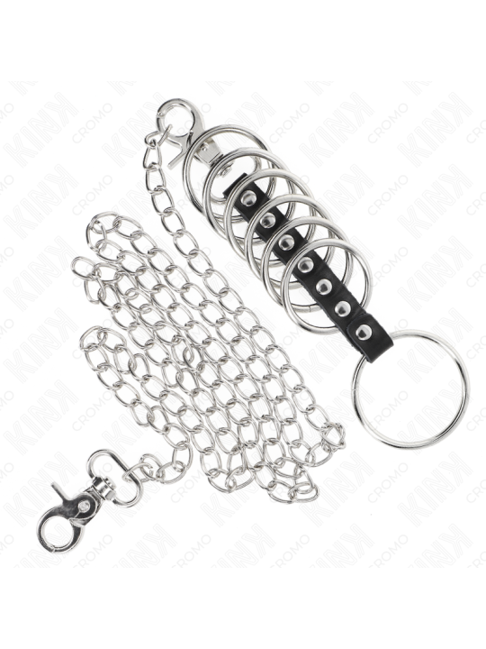 KINK 7 ANILLOS PENE METAL 38 CM A 5 CM CONECTADOS CON POLIPIEL Y CADENA METAL 100 CM