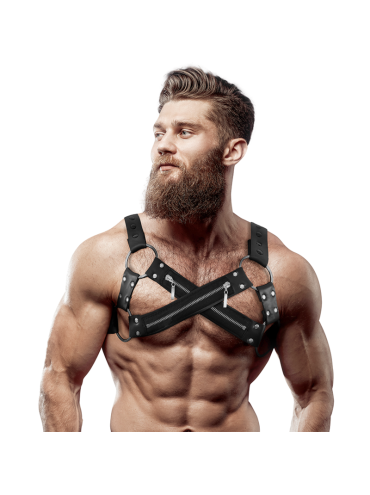 FETISH SUBMISSIVE ATTITUDE ARNES BULLDOG AJUSTABLE NEOPRENO PECHO CRUZADO CON CREMALLERAS HOMBRE