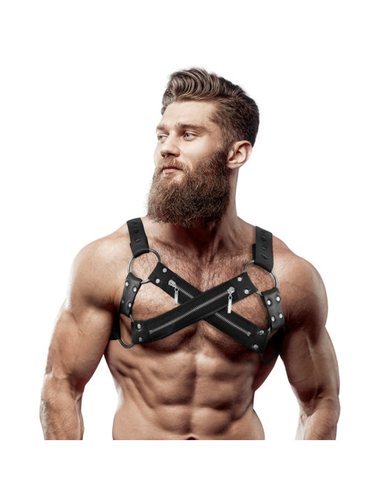 FETISH SUBMISSIVE ATTITUDE ARNES BULLDOG AJUSTABLE NEOPRENO PECHO CRUZADO CON CREMALLERAS HOMBRE