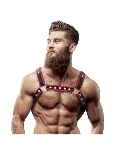 FETISH SUBMISSIVE ATTITUDE ARNES BULLDOG ECOPIEL PECHO HOMBRE NEGRO ROJO