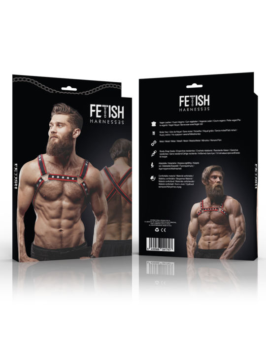 FETISH SUBMISSIVE ATTITUDE ARNES BULLDOG ECOPIEL PECHO HOMBRE NEGRO ROJO