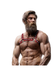 FETISH SUBMISSIVE ATTITUDE ARNES BULLDOG ECOPIEL PECHO HOMBRE NEGRO ROJO