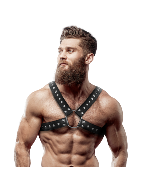 FETISH SUBMISSIVE ATTITUDE ARNES ECOPIEL PECHO CRUZADO CON TACHUELAS HOMBRE